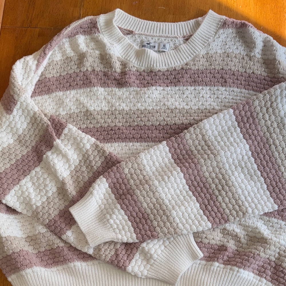 Hollister Cream and Pink Striped Sweater